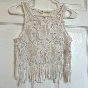 H&M x Coachella Lace Fringe Crop Tank Top Embroidered Bohemian Festival Size 2